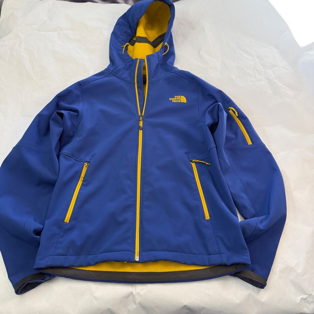 The North Face Mens Softshell Hybrid Jacket Blue Yellow Zip Hooded Ridgewall S